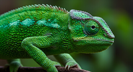 Obraz premium Intricate Patterns of Nature: Close-up of a Vibrant Green Chameleon Portrait