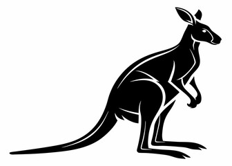 Fototapeta premium Elegant kangaroo silhouette in sitting pose with upright posture isolated on white background vector art