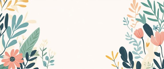 Naklejka premium Hand-drawn floral vector background with pastel colors, featuring delicate flowers and leaves