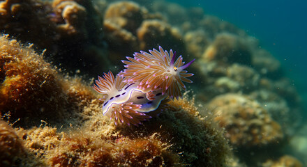 Elegant nudibranch with lilac accents, a study in underwater harmony and hue