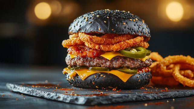 黒ごまバンズとハラペーニョのスパイシーチーズバーガー