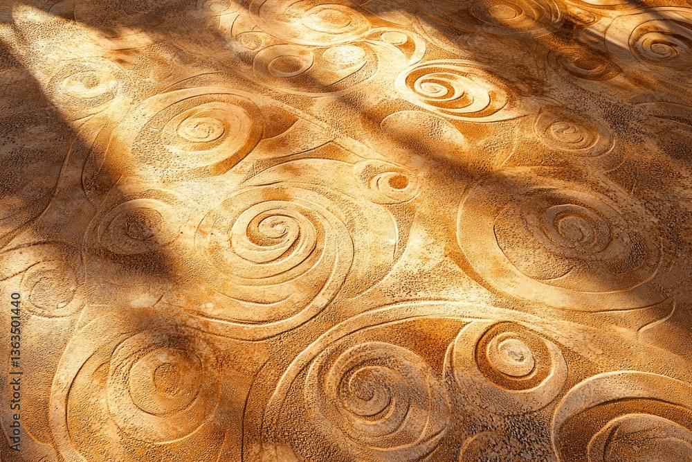 Aufkleber sunlit golden surface with swirling, etched patterns creating a textured, artistic design.