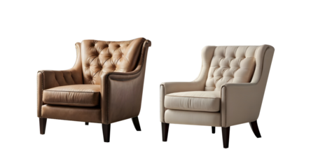 Set of  leather armchair on transparent  background