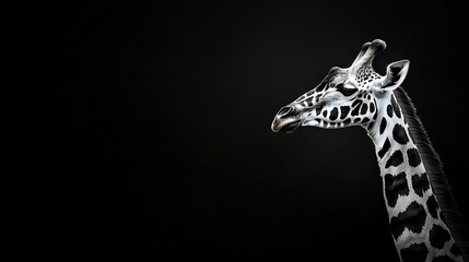 Obraz premium Black-and-white image of a giraffe's head and neck on a black background