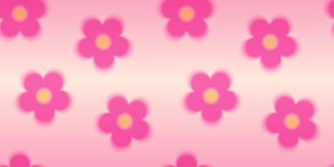 Naklejka premium Blurred gradient daisy flowers vector seamless pattern, pink yellow chamomile with aura, Y2K soft blossom plant design