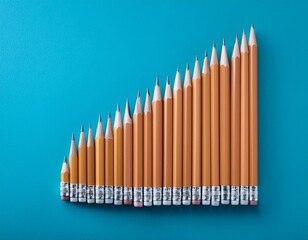 Pencils sorted by size on blue