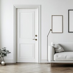 White interior door in minimalist living room.