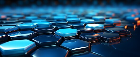 Obraz premium Abstract Blue Hexagon Pattern Background with Reflective Surface Technology Concept