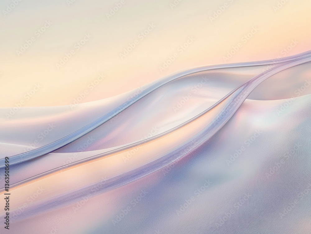 Poster abstract pastel wave design with soft, flowing lines and a subtle iridescent sheen.