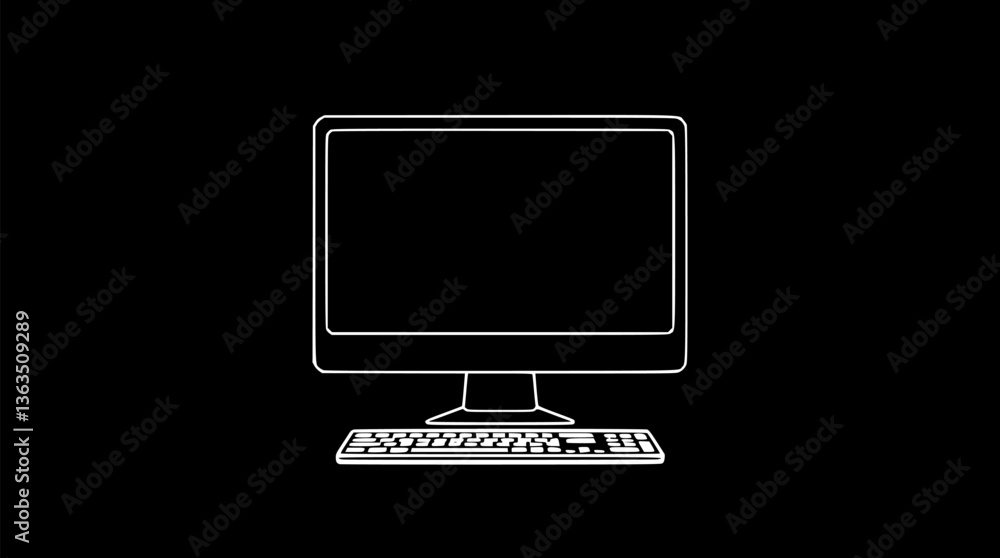 Aufkleber outline of a desktop computer with a monitor and keyboard simple tech illustration