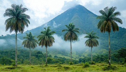 Majestic Volcano and Palm Trees in a Tropical Paradise