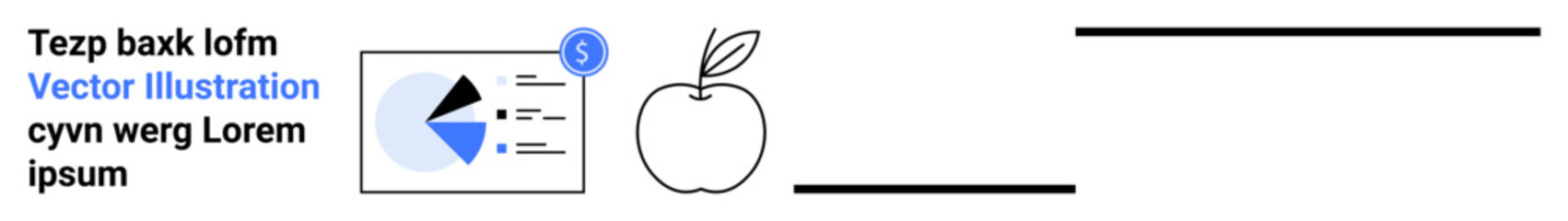 Annotated pie chart with text, minimalist apple illustration, and line art. Ideal for business, educational, infographic, health, financial, technology and simple landing page