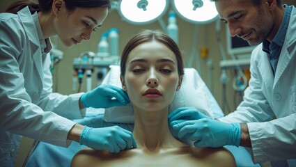 Obraz premium man undergoing aesthetic procedure at clinic, enhancing her beauty and confidence