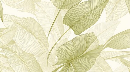 Fototapeta premium Luxury Green Leaf Wallpaper – Elegant Tropical Line Art Pattern