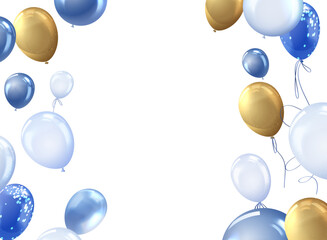 Balloons poster: colorful blue and gold glitter balloons.