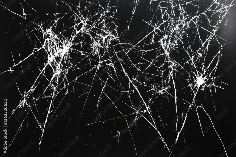 Aufkleber a transparent background with a spiderweb-like pattern of white cracks, showing a shattered surface.