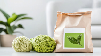 Eco friendly crochet pack with sustainable yarn and green packaging design