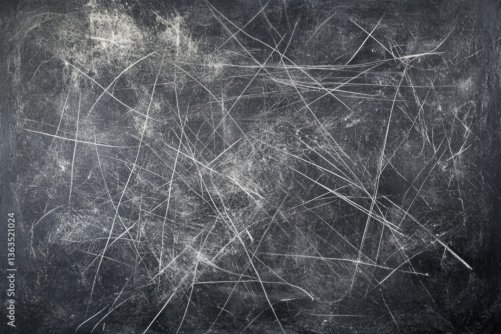 Aufkleber scratched dark surface with intersecting white lines, showing texture and wear.