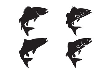 Fish Silhouettes Jumping Fishing Clipart Vector Illustration