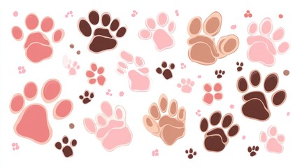 Pink and brown paw prints on white background; pet design