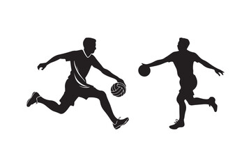 Silhouette of Two Athletes Playing Ball Sports Dynamic Sports Action Icon 