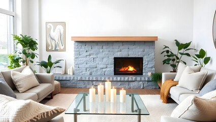 modern living room, fireplace