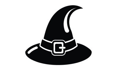 Halloween witch hat icon silhouette, Halloween witch hat black silhouette, Set of different witch hats vector illustration, witch hat silhouette vector