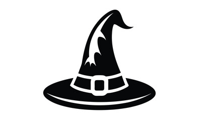 Halloween witch hat icon silhouette, Halloween witch hat black silhouette, Set of different witch hats vector illustration, witch hat silhouette vector
