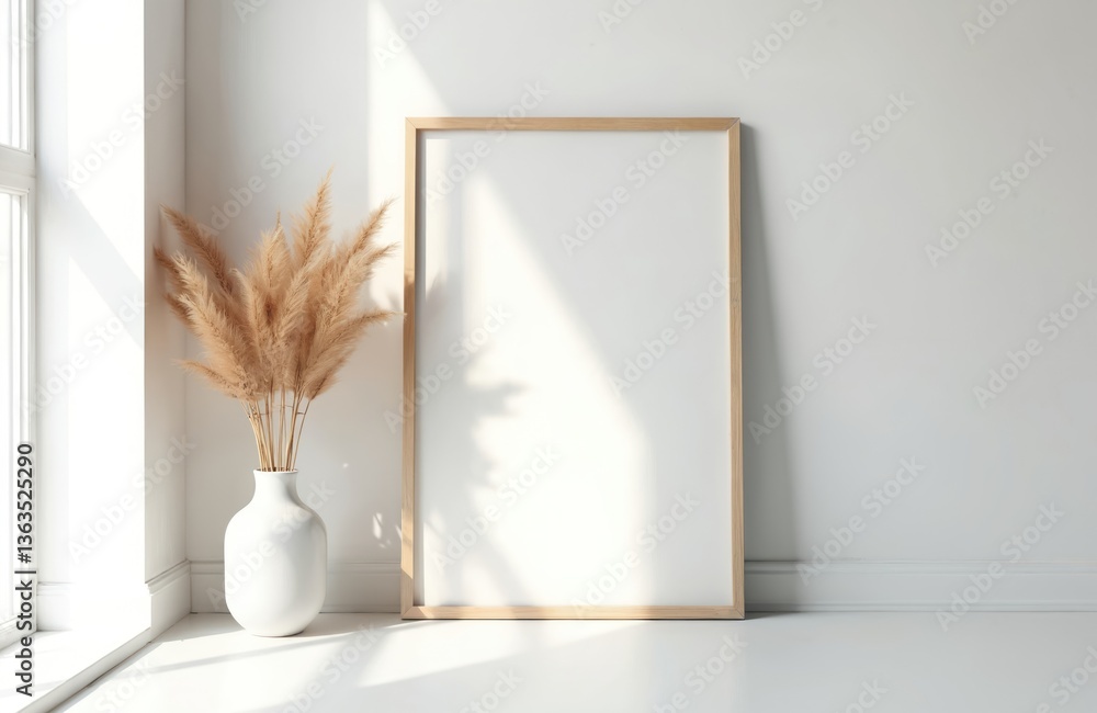 Poster blank picture frame mockup in white room interior. empty picture template with copy space for art or