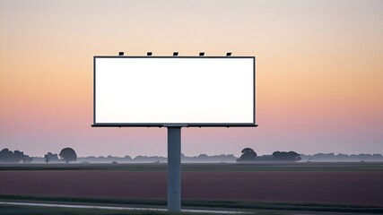 blank white billboard with sunset background in countryside,sky,white