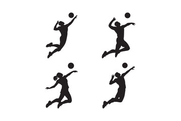 Volleyball Player Silhouette Set Dynamic Jumping Action Poses 