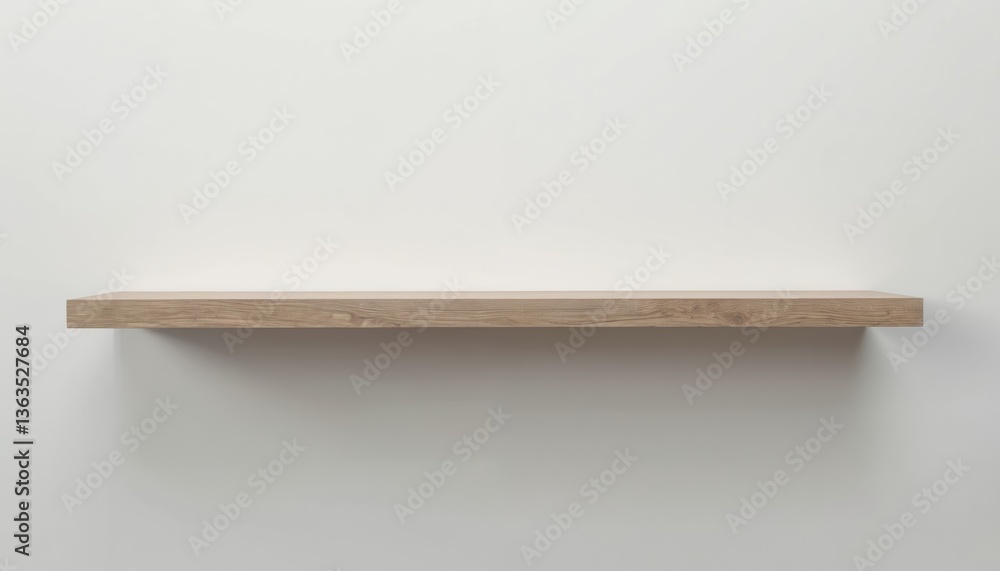 Aufkleber floating wooden shelf on white wall. minimalist storage solution for modern interior design. simple,