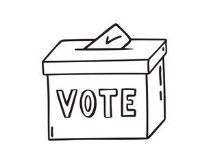 Ballot paper into the box and lettering vote sketch hand drawn doodle icon. Single element elections concept