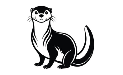 Otter line art vector pose silhouette, otter silhouette, otter line art black white vector illustration  