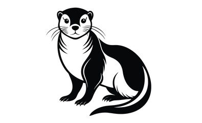 Otter line art vector pose silhouette, otter silhouette, otter line art black white vector illustration  