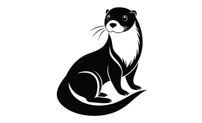 Otter line art vector pose silhouette, otter silhouette, otter line art black white vector illustration  