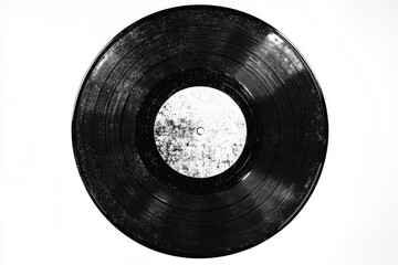 Obraz premium A dusty, scratched vinyl record, a relic of analog music, showcasing its grooves and label.