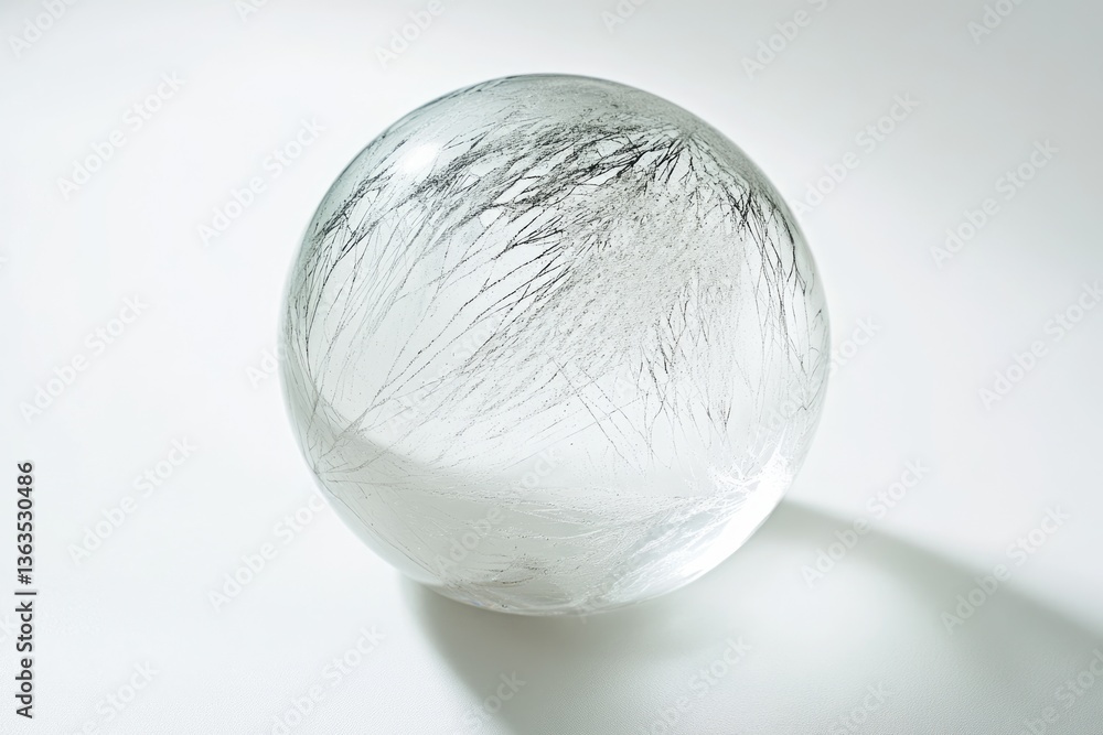 Poster a glass sphere with delicate, crackled lines creating an intricate, abstract pattern.
