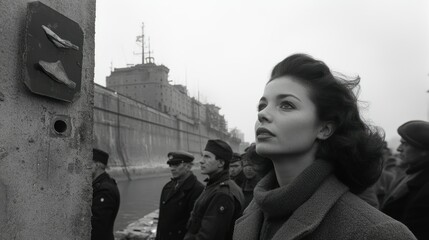 A Woman Gazing at the Berlin Wall, a Symbol of Division and Hope