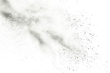 Grey powder explosion isolated on white background, showing texture and movement.