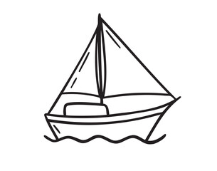 boat or ship kids style icon doodle hand drawn. Outline drawing boat or ship line clipart symbol