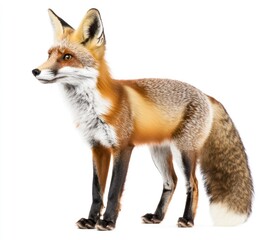 Red Fox Standing Alertly on White Background Studio Shot