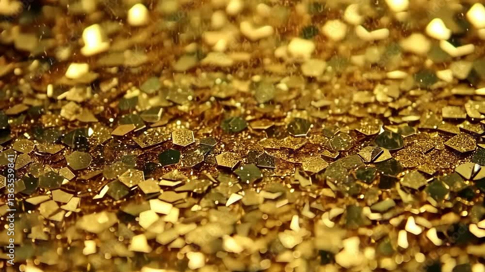 Poster sparkling gold confetti scattered on a surface creating a dazzling display of light at a festive cel