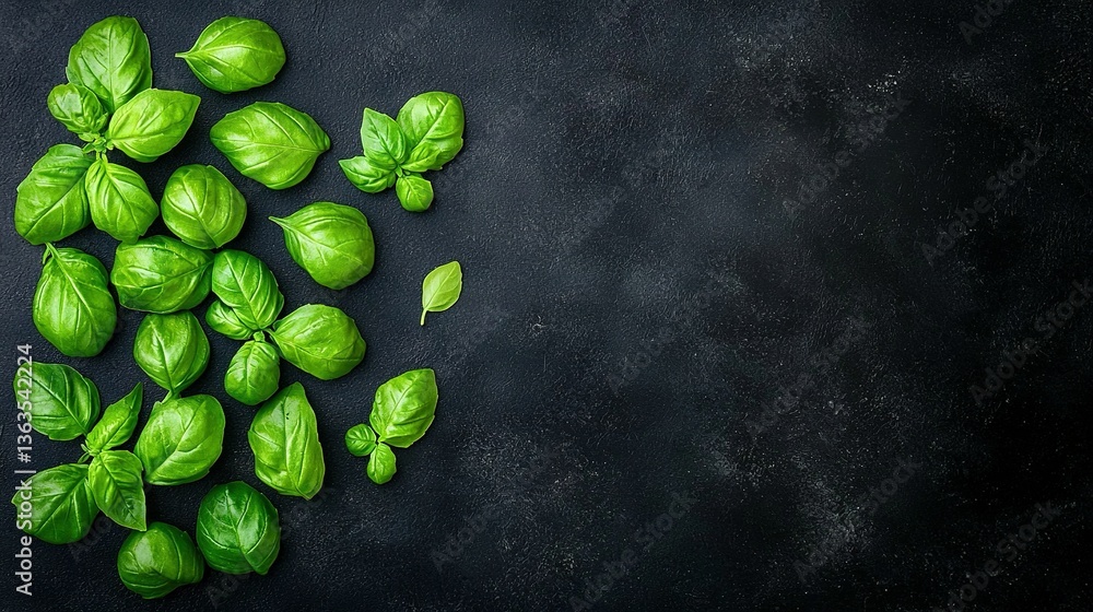 Poster basil on black backdrop with text/logo space