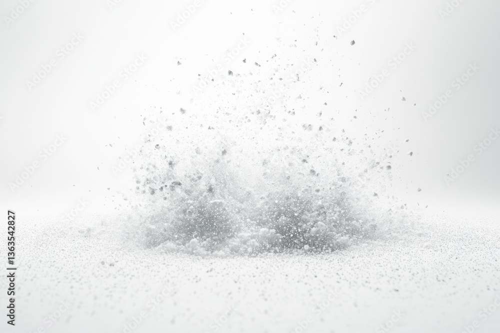 Aufkleber a burst of white particles explodes upwards, creating a dynamic, textured effect against a clean whi