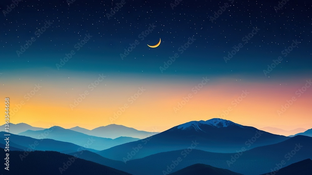 Aufkleber a stunning view of a mountain range at night with a crescent and half moon visible in the sky