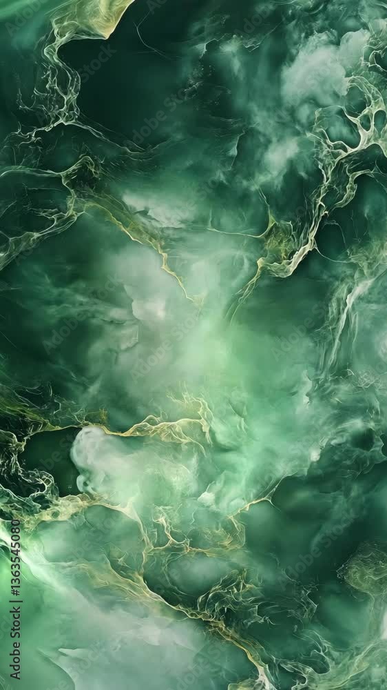 Poster abstract green and white fluid design with golden accents creating a captivating visual texture and 