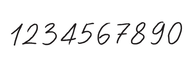 Doodle numbers from 1 to 9 and 0. Vector handwritten font numbers. Numbers hand drawn markers isolated on white background.