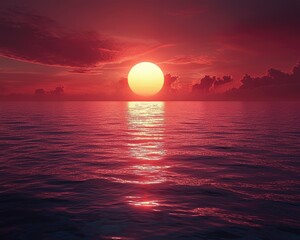 Vibrant sunset over calm ocean waters with colorful clouds reflecting light (1)