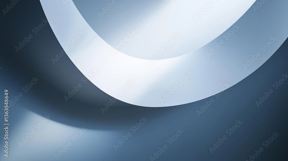 Poster abstract curved shapes with gradients of white and blue creating a modern and minimalist design